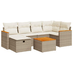 7-tlg. Garten-Sofagarnitur mit Kissen Beige Poly Rattan