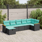 7-tlg. Garten-Sofagarnitur mit Kissen Schwarz Poly Rattan