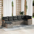 7-tlg. Garten-Sofagarnitur mit Kissen Grau Poly Rattan