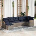 7-tlg. Garten-Sofagarnitur mit Kissen Grau Poly Rattan