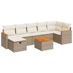 8-tlg. Garten-Sofagarnitur mit Kissen Beige Poly Rattan