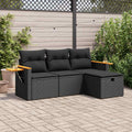 4-tlg. Garten-Sofagarnitur mit Kissen Schwarz Poly Rattan