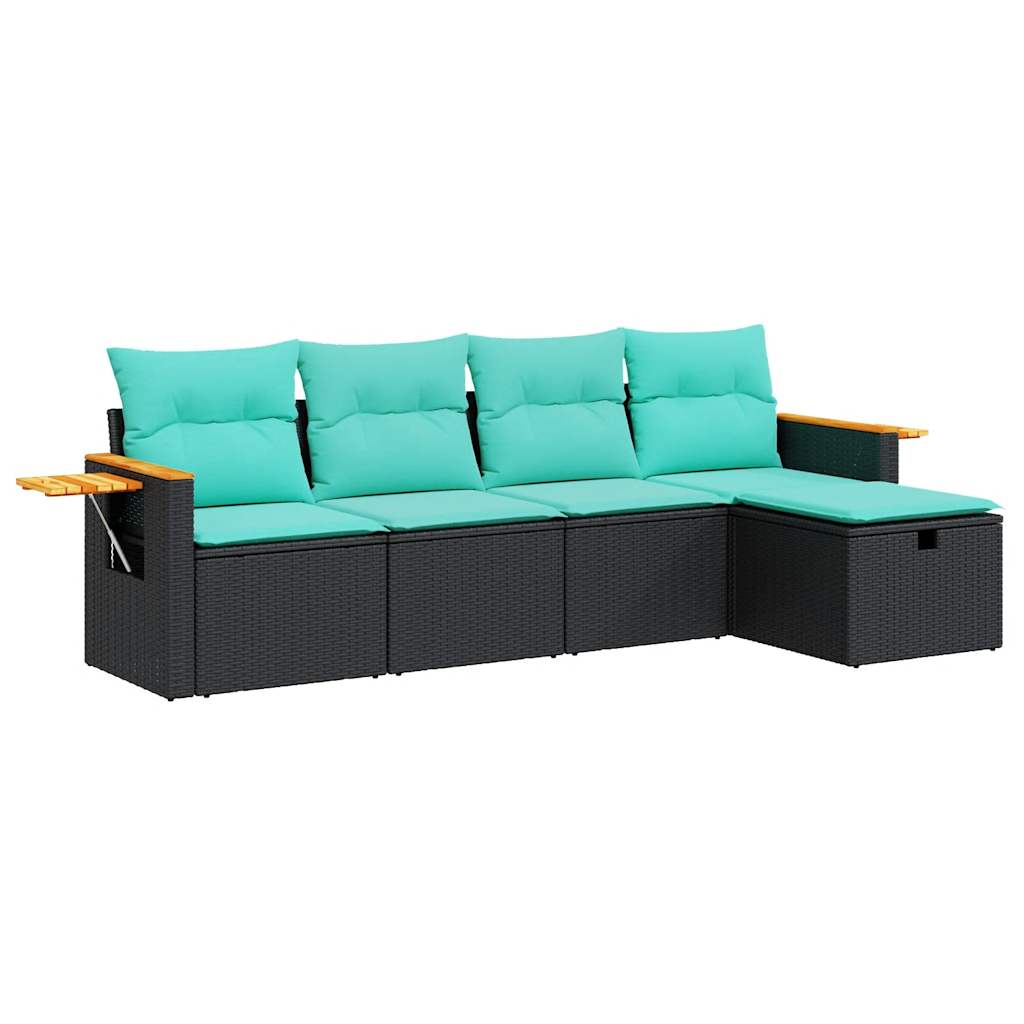 5-tlg. Garten-Sofagarnitur mit Kissen Schwarz Poly Rattan