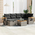 7-tlg. Garten-Sofagarnitur mit Kissen Grau Poly Rattan
