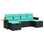 6-tlg. Garten-Sofagarnitur mit Kissen Schwarz Poly Rattan