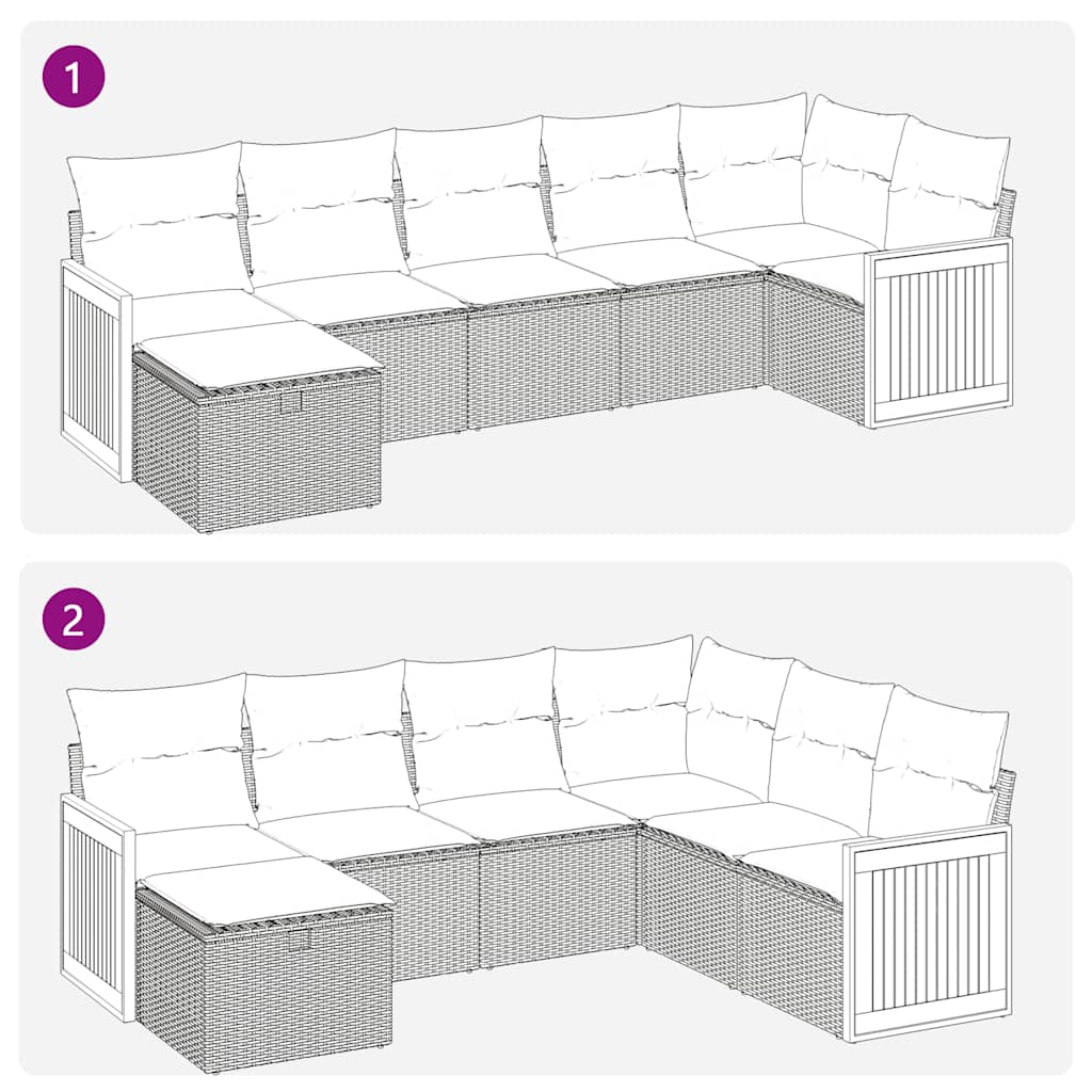 7-tlg. Garten-Sofagarnitur mit Kissen Schwarz Poly Rattan
