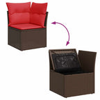 10-tlg. Garten-Sofagarnitur mit Kissen Braun Poly Rattan