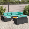 11-tlg. Garten-Sofagarnitur mit Kissen Schwarz Poly Rattan