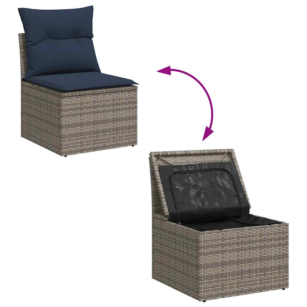 5-tlg. Garten-Sofagarnitur mit Kissen Grau Poly Rattan Akazie