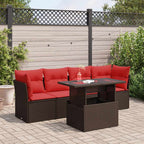 5-tlg. Garten-Sofagarnitur mit Kissen Braun Poly Rattan Akazie