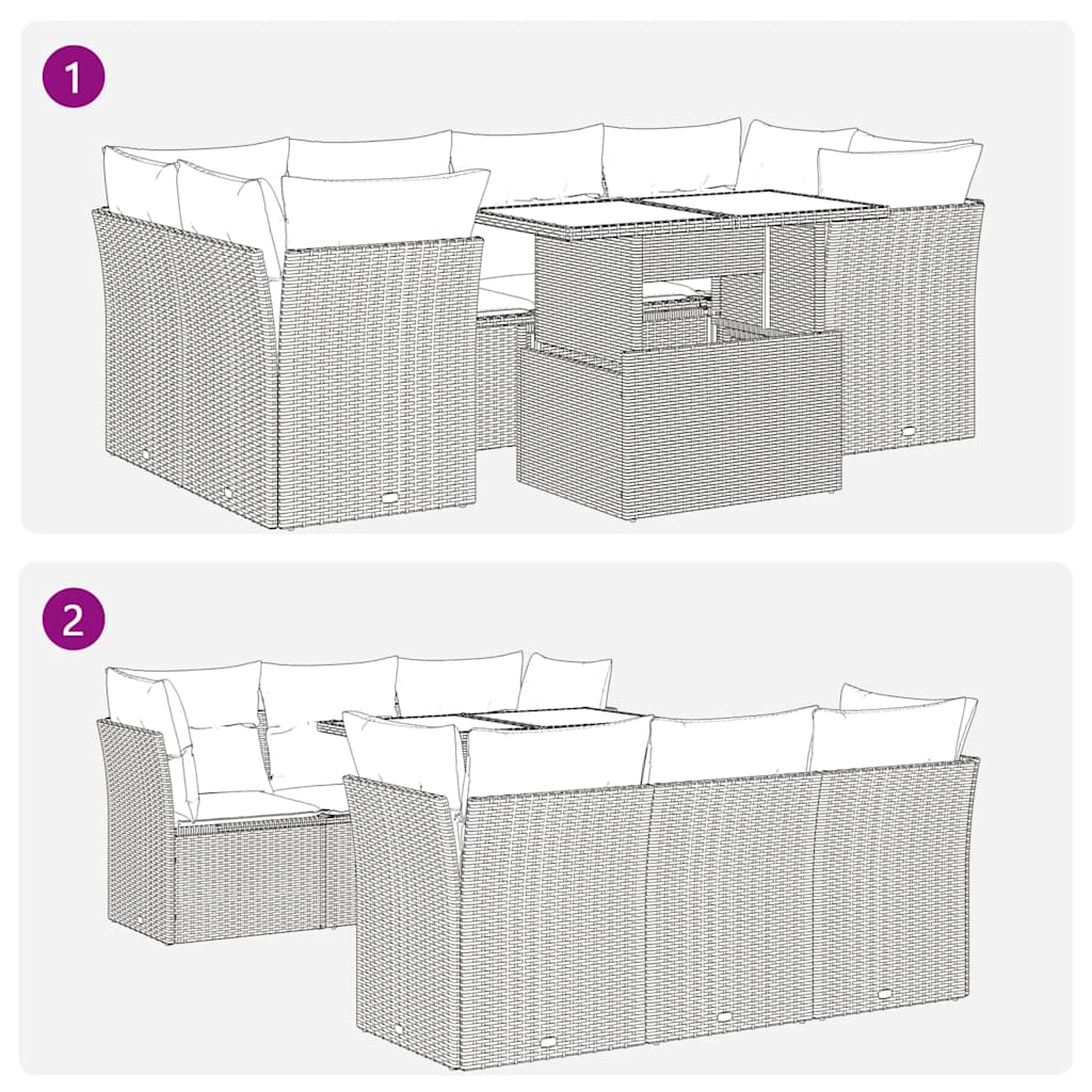 7-tlg. Garten-Sofagarnitur mit Kissen Grau Poly Rattan Akazie