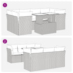 7-tlg. Garten-Sofagarnitur mit Kissen Hellgrau Poly Rattan