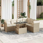 7-tlg. Garten-Sofagarnitur mit Kissen Beige Poly Rattan