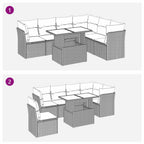7-tlg. Garten-Sofagarnitur mit Kissen Braun Poly Rattan Akazie