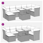 8-tlg. Garten-Sofagarnitur mit Kissen Braun Poly Rattan Akazie