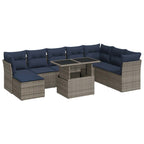 9-tlg. Garten-Sofagarnitur mit Kissen Grau Poly Rattan Akazie