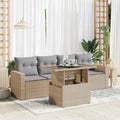 5-tlg. Garten-Sofagarnitur mit Kissen Beige Poly Rattan