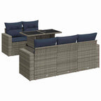 6-tlg. Garten-Sofagarnitur mit Kissen Grau Poly Rattan Akazie