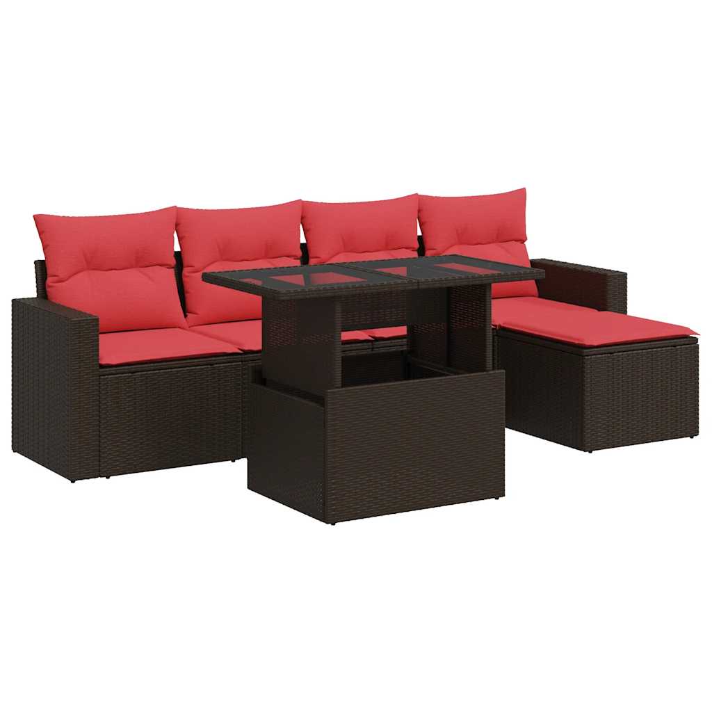 6-tlg. Garten-Sofagarnitur mit Kissen Braun Poly Rattan Akazie