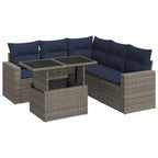 6-tlg. Garten-Sofagarnitur mit Kissen Grau Poly Rattan Akazie
