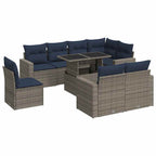 9-tlg. Garten-Sofagarnitur mit Kissen Grau Poly Rattan Akazie