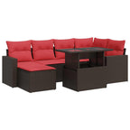 7-tlg. Garten-Sofagarnitur mit Kissen Braun Poly Rattan Akazie