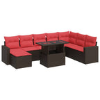 9-tlg. Garten-Sofagarnitur mit Kissen Braun Poly Rattan Akazie