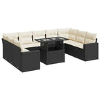 10-tlg. Garten-Sofagarnitur mit Kissen Schwarz Poly Rattan