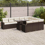 11-tlg. Garten-Sofagarnitur mit Kissen Braun Poly Rattan