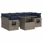 7-tlg. Garten-Sofagarnitur mit Kissen Grau Poly Rattan