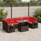 8-tlg. Garten-Sofagarnitur mit Kissen Braun Poly Rattan Akazie