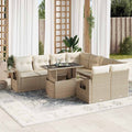 9-tlg. Garten-Sofagarnitur mit Kissen Beige Poly Rattan