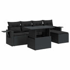6-tlg. Garten-Sofagarnitur mit Kissen Schwarz Poly Rattan