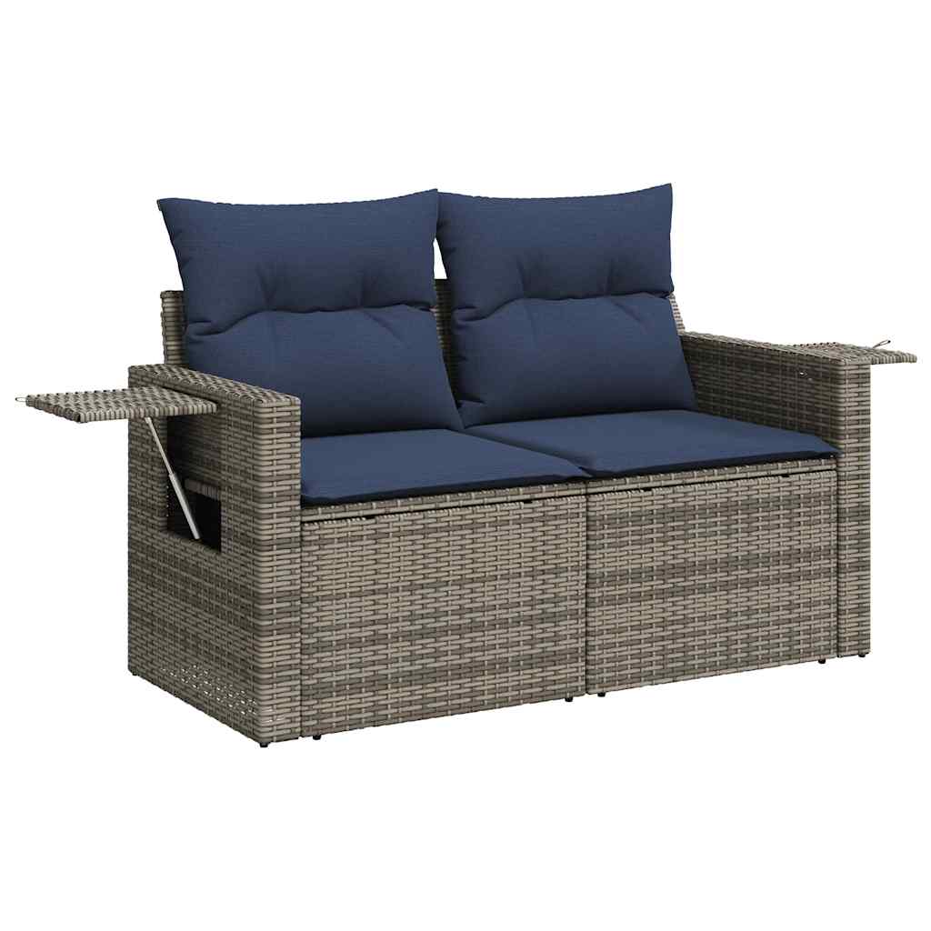 5tlg. Garten-Sofagarnitur mit Kissen Grau Poly Rattan Akazie