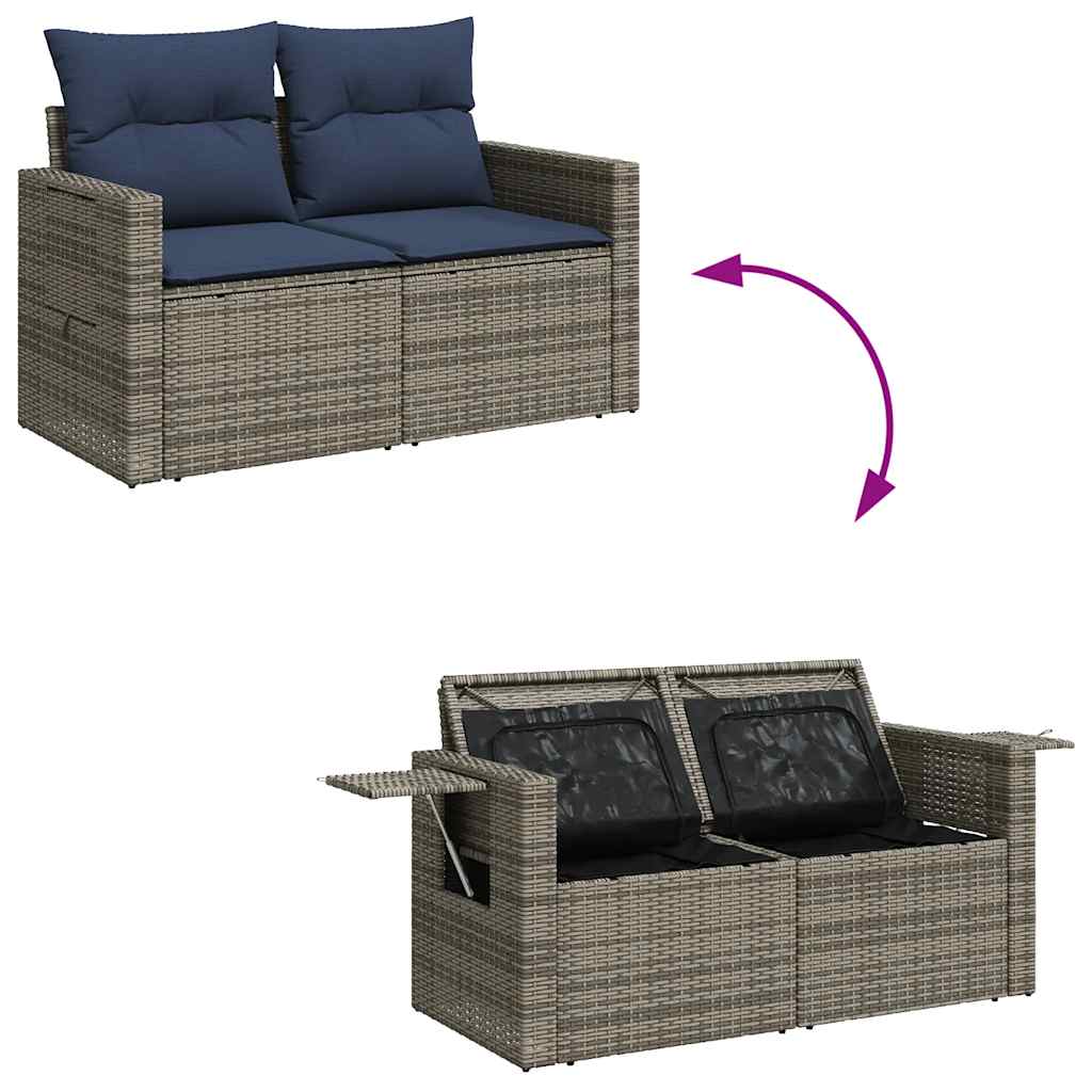 6-tlg. Garten-Sofagarnitur mit Kissen Grau Poly Rattan Akazie