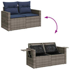 7-tlg. Garten-Sofagarnitur mit Kissen Grau Poly Rattan Akazie