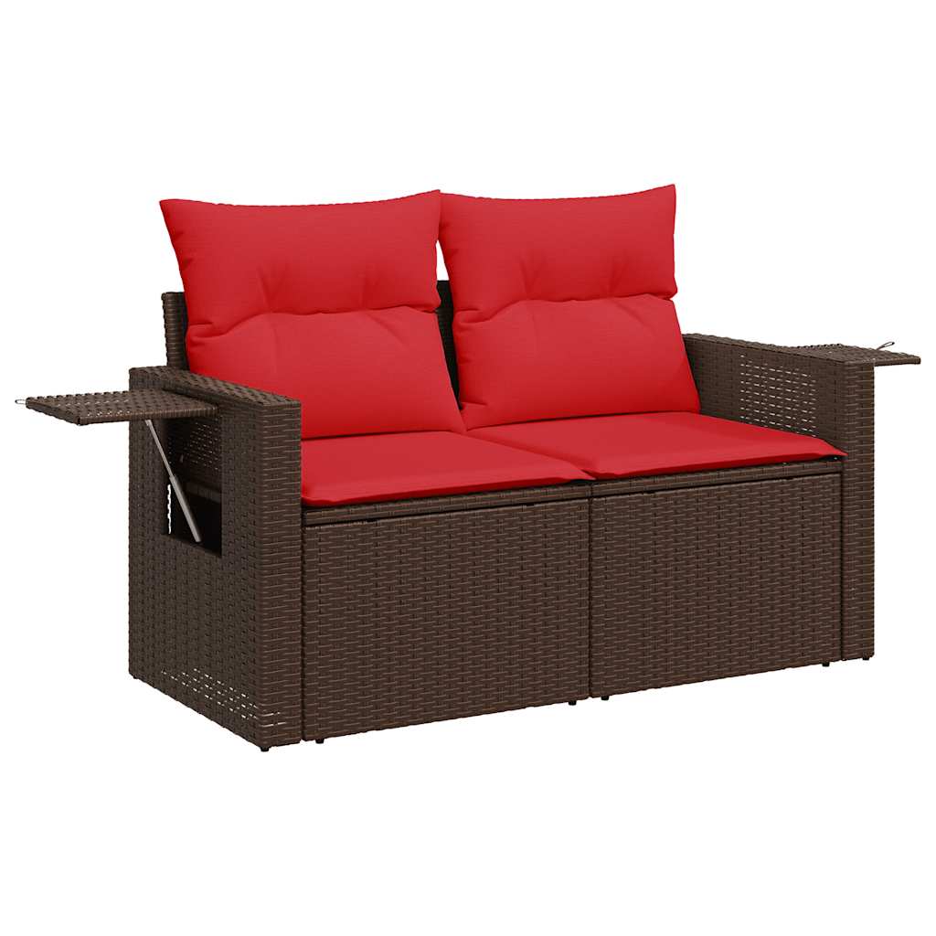 7-tlg. Garten-Sofagarnitur mit Kissen Braun Poly Rattan Akazie
