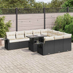 11-tlg. Garten-Sofagarnitur mit Kissen Schwarz Poly Rattan