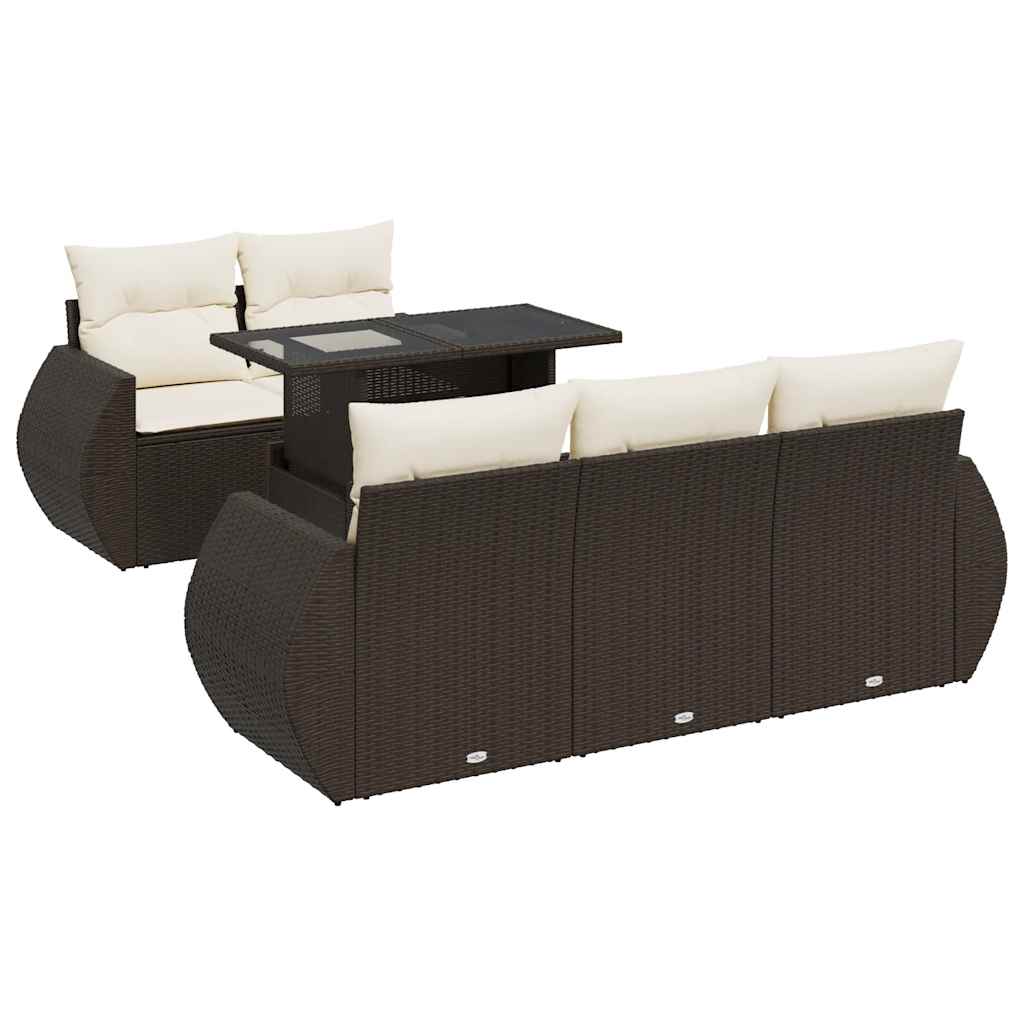 6-tlg. Garten-Sofagarnitur mit Kissen Braun Poly Rattan