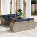 7-tlg. Garten-Sofagarnitur mit Kissen Grau Poly Rattan Akazie