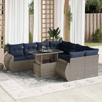 9-tlg. Garten-Sofagarnitur mit Kissen Grau Poly Rattan Akazie
