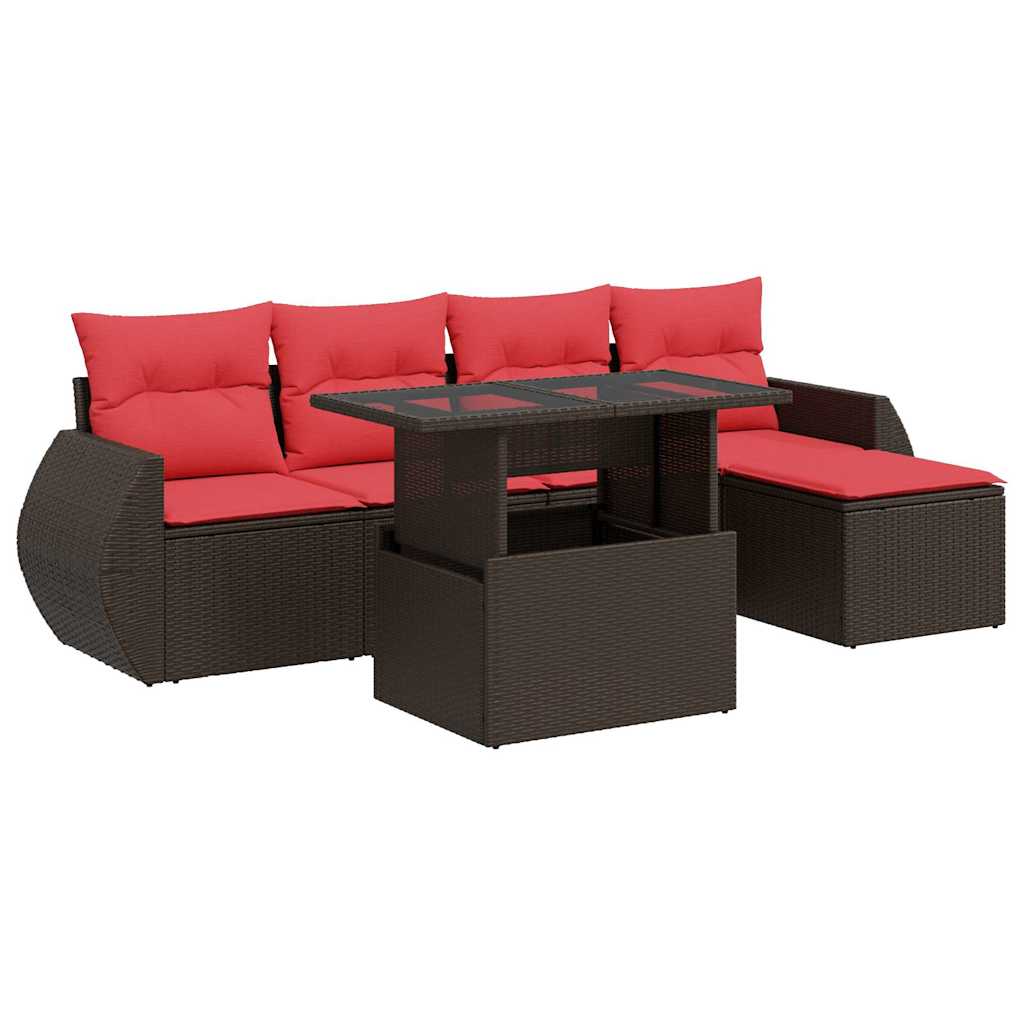 6-tlg. Garten-Sofagarnitur mit Kissen Braun Poly Rattan Akazie