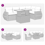 6-tlg. Garten-Sofagarnitur mit Kissen Grau Poly Rattan Akazie