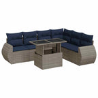 7-tlg. Garten-Sofagarnitur mit Kissen Grau Poly Rattan Akazie