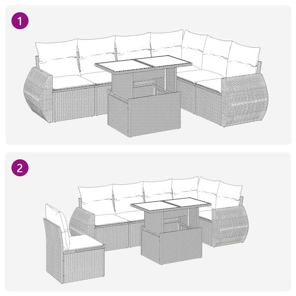 7-tlg. Garten-Sofagarnitur mit Kissen Grau Poly Rattan Akazie