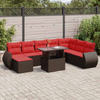 9-tlg. Garten-Sofagarnitur mit Kissen Braun Poly Rattan Akazie