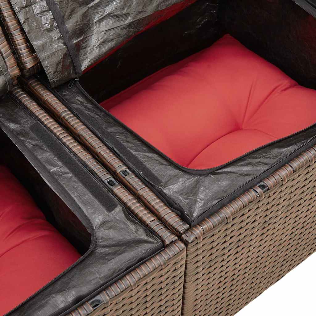 5-tlg. Garten-Sofagarnitur mit Kissen Braun Poly Rattan Akazie
