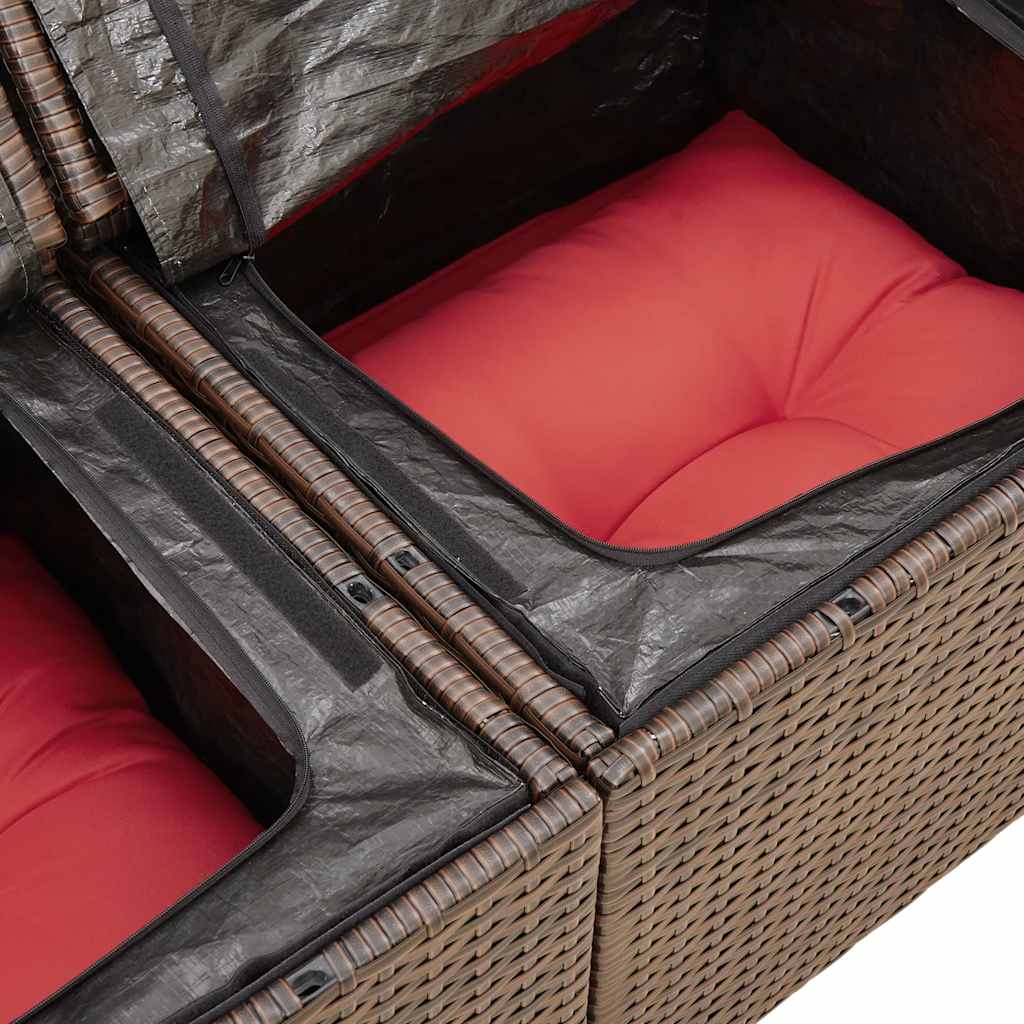 7-tlg. Garten-Sofagarnitur mit Kissen Braun Poly Rattan Akazie
