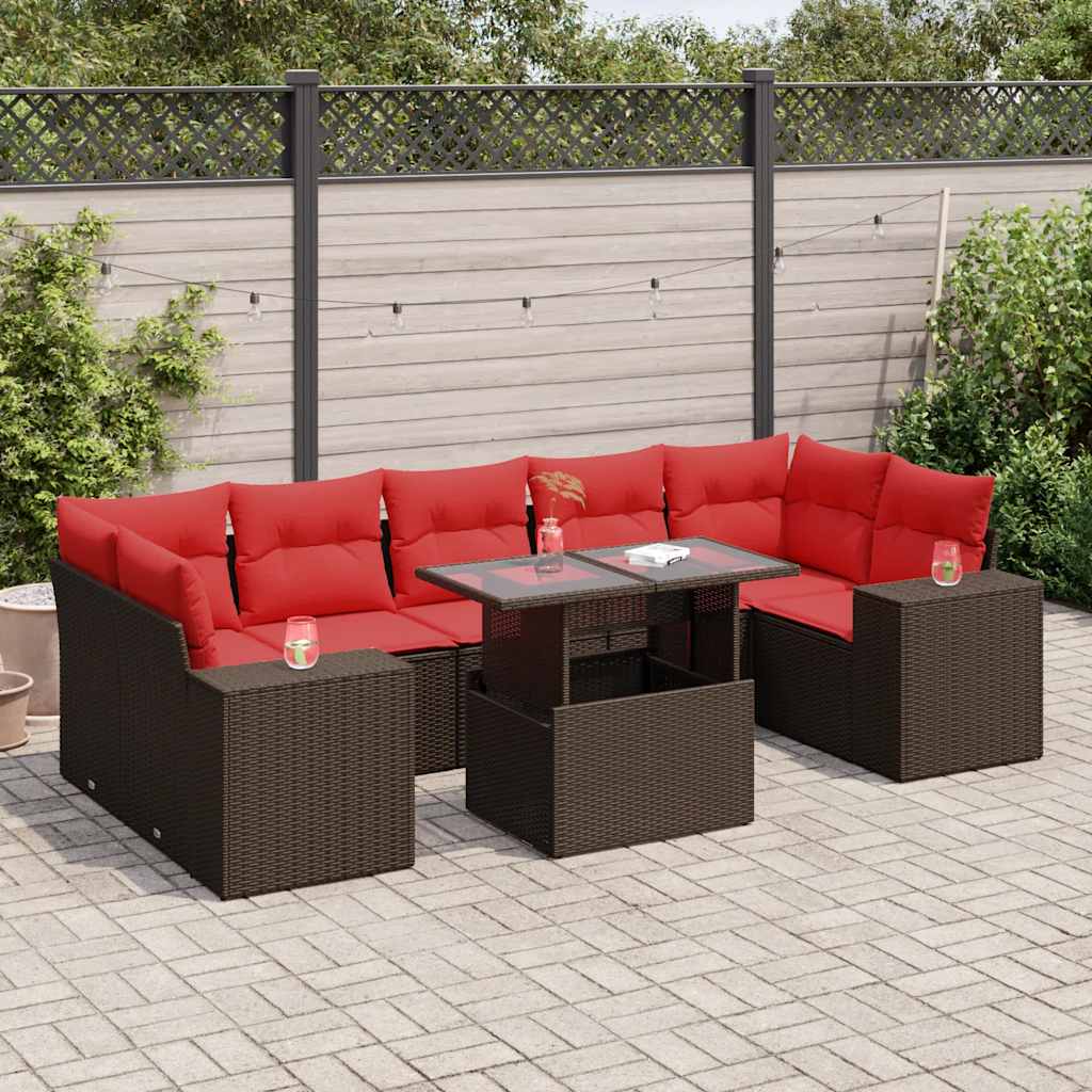8-tlg. Garten-Sofagarnitur mit Kissen Braun Poly Rattan Akazie