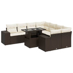 9-tlg. Garten-Sofagarnitur mit Kissen Braun Poly Rattan